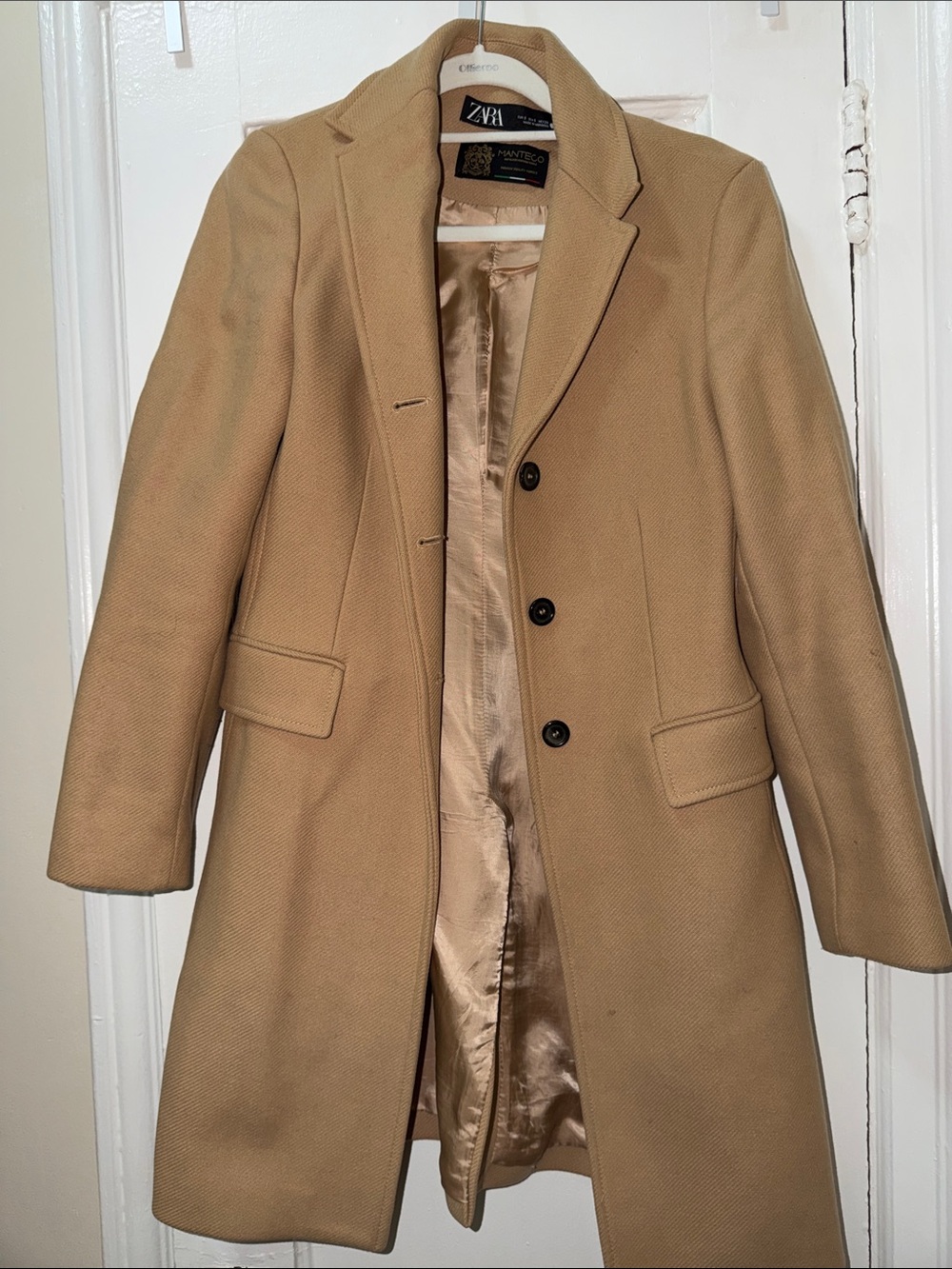 Zara Tailored Single-Breasted Camel Coat - Beige/Tan